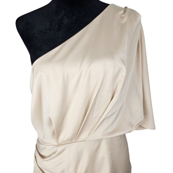 Cupshe Womens M One-Shoulder Backless Satin Dress Beige Elegant Evening Wear - Picture 6 of 12